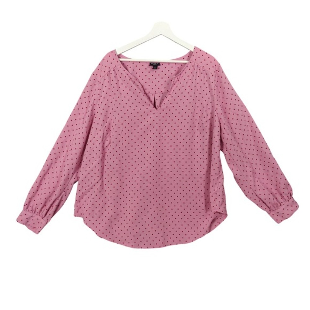 Torrid Womens Coquette Romantic Harper Blouse 2X Pink Red Polka Dot VNeck Top